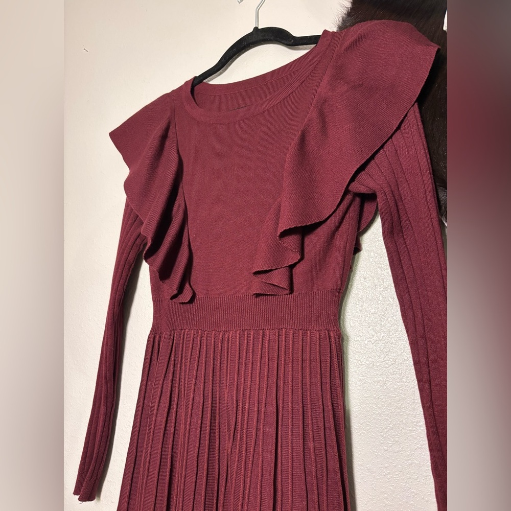 SHEIN Maroon Long Sleeve Ruffled Hem Sweater Dress - Picture 4 of 5